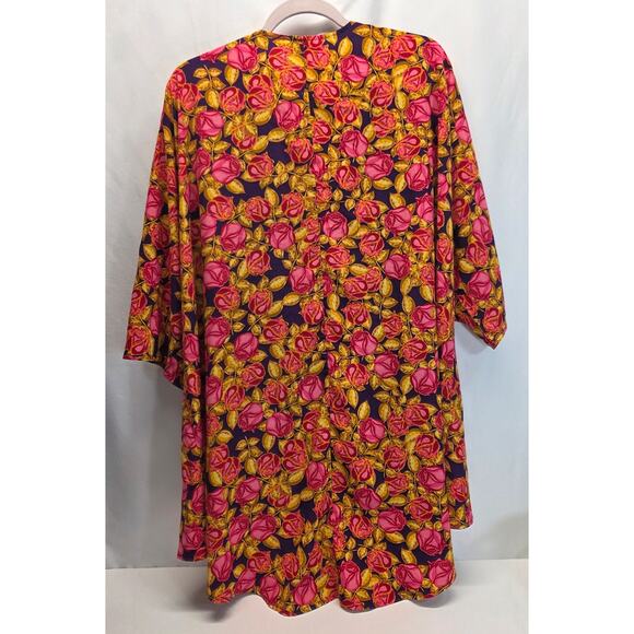 LuLaRoe LLR Pink Rose, Gold Leaf & Dark Purple Lindsay Women's Kimono Size Large - Picture 6 of 10
